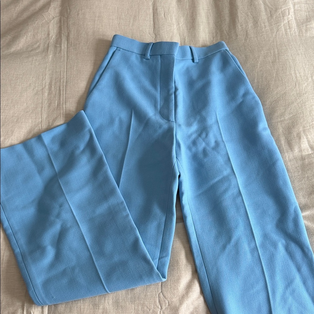 Casablanca Blue Merino Wool High-Waisted Flared Trousers